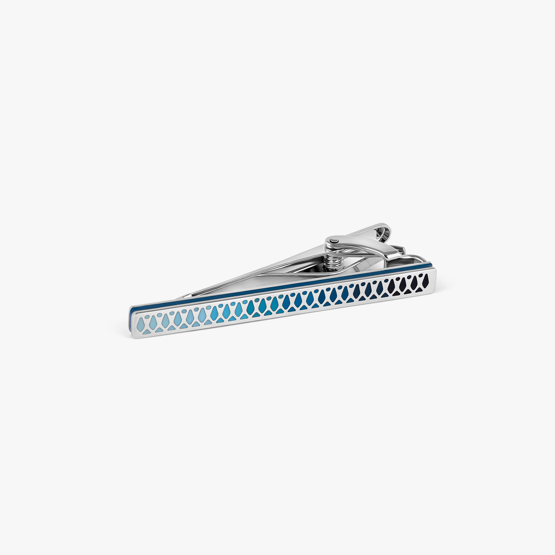 THOMPSON Cairo Leaf Tie Clip In White Bronze plated Stainless Steel With Blue Enamel