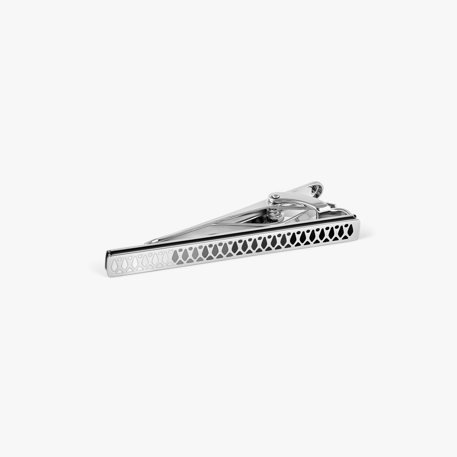 THOMPSON Cairo Leaf Tie Clip In White Bronze plated Stainless Steel With Black And White Enamel