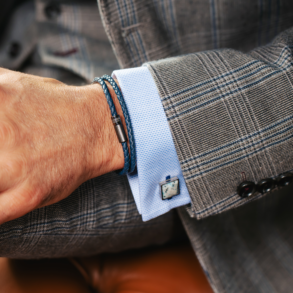 Titanium Classic Square Cufflinks with Celestial Blue Jasper