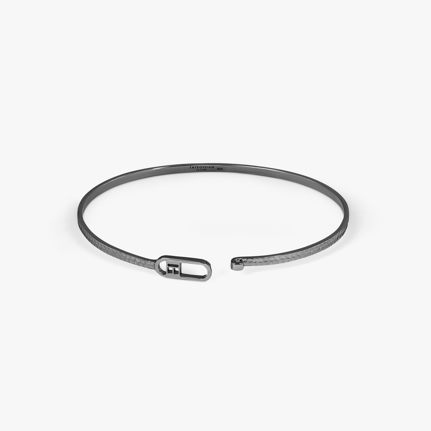 T-bangle in hammered black rhodium plated sterling silver