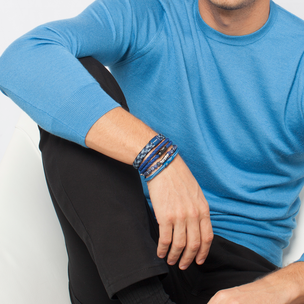 Classic Discs Beaded Bracelet In Rhodium Plated Silver With Blue