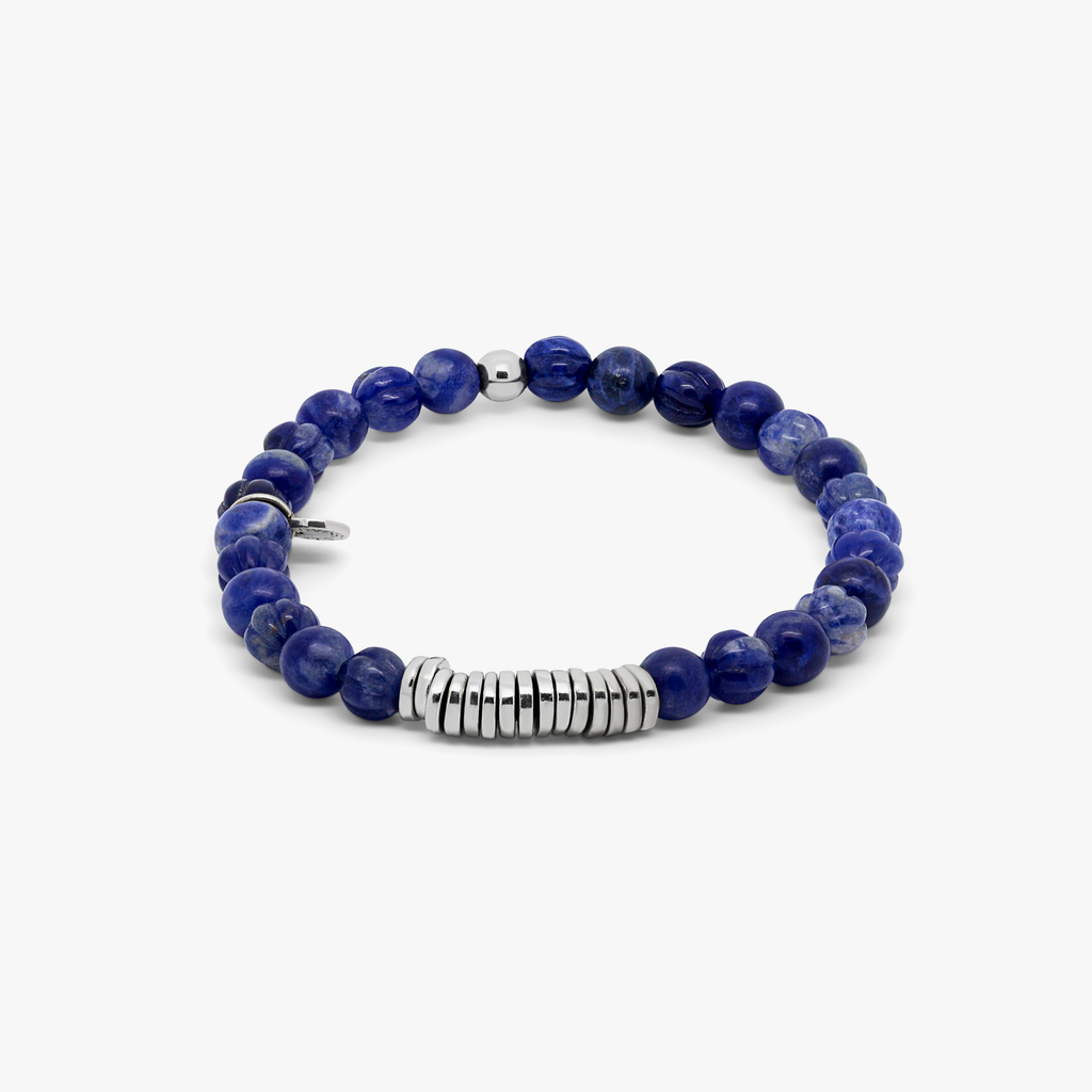 Classic Discs Beaded Bracelet In Rhodium Plated Silver With Blue