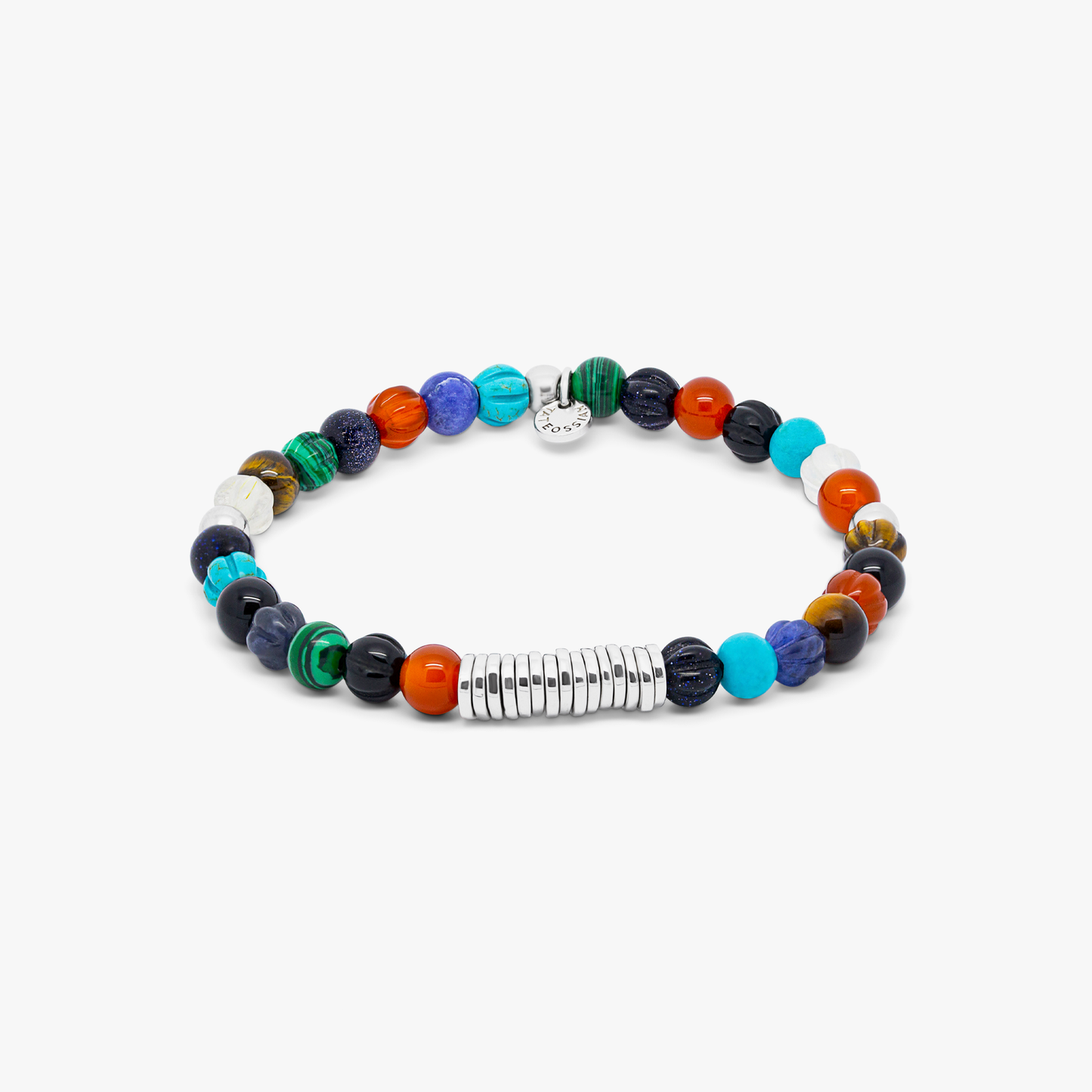 Classic Discs Beaded Bracelet in Rhodium Plated With Multi Colour Stones