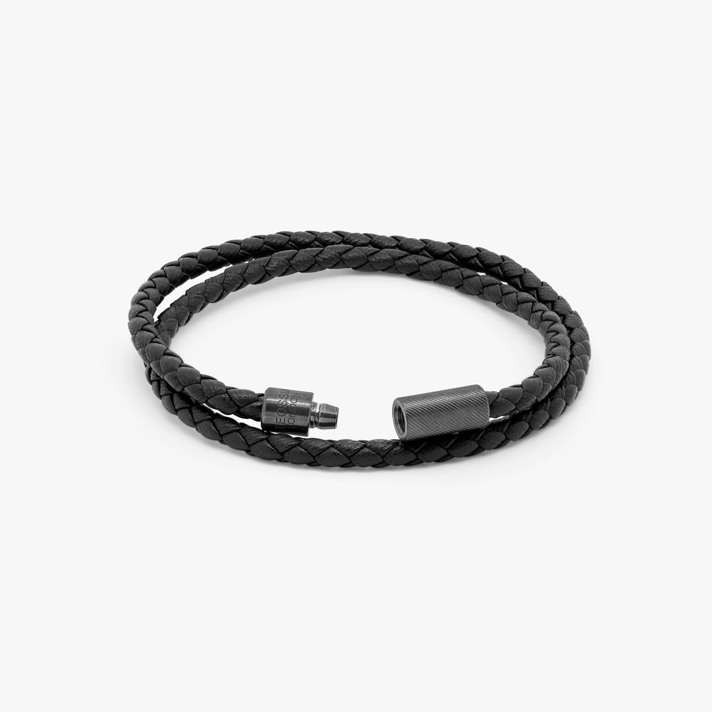 Pop Rigato Pelle Double Wrap Bracelet In Black Leather With Black Ruthenium Silver