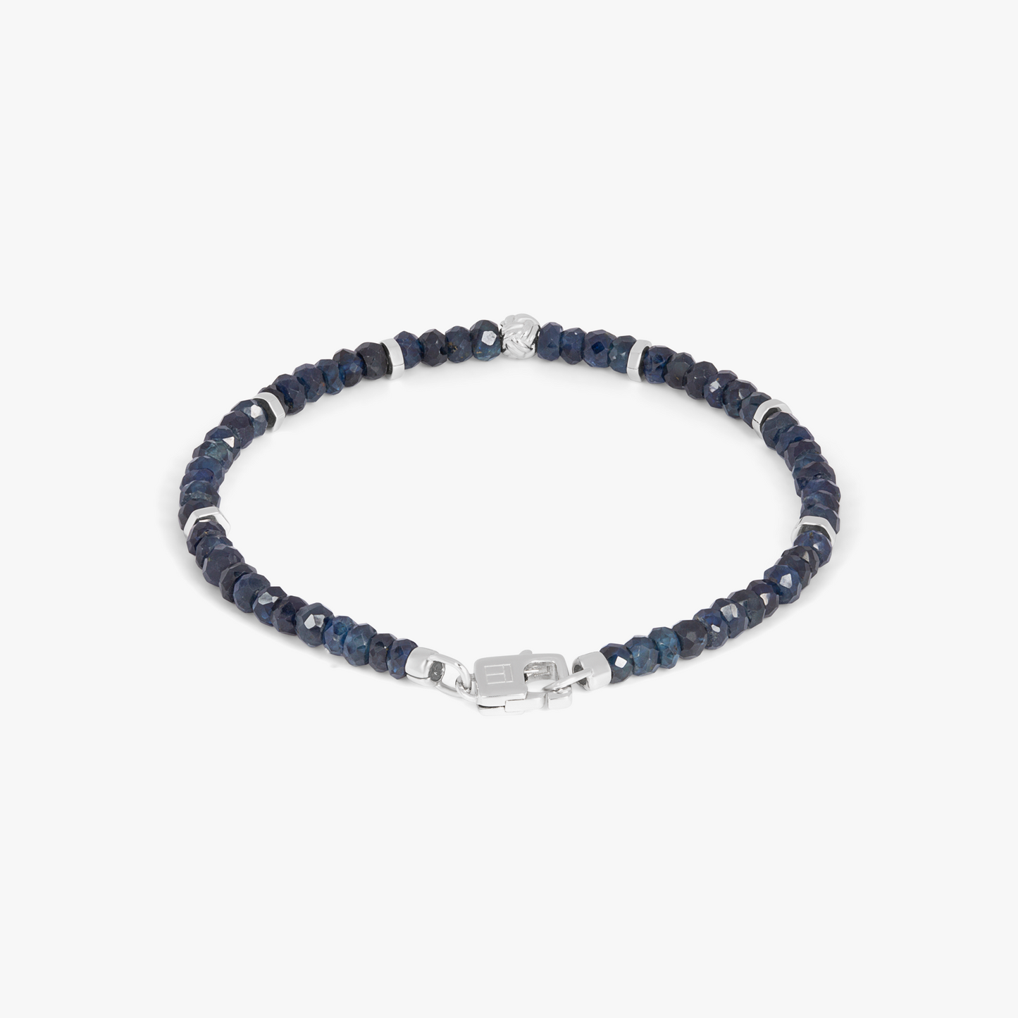 Nodo Beaded Bracelet In Rhodium Plated Silver With Blue Sapphire