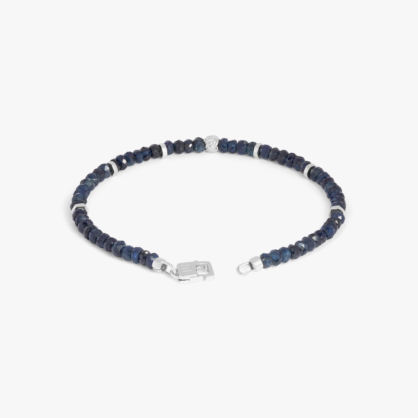 Nodo Beaded Bracelet In Rhodium Plated Silver With Blue Sapphire