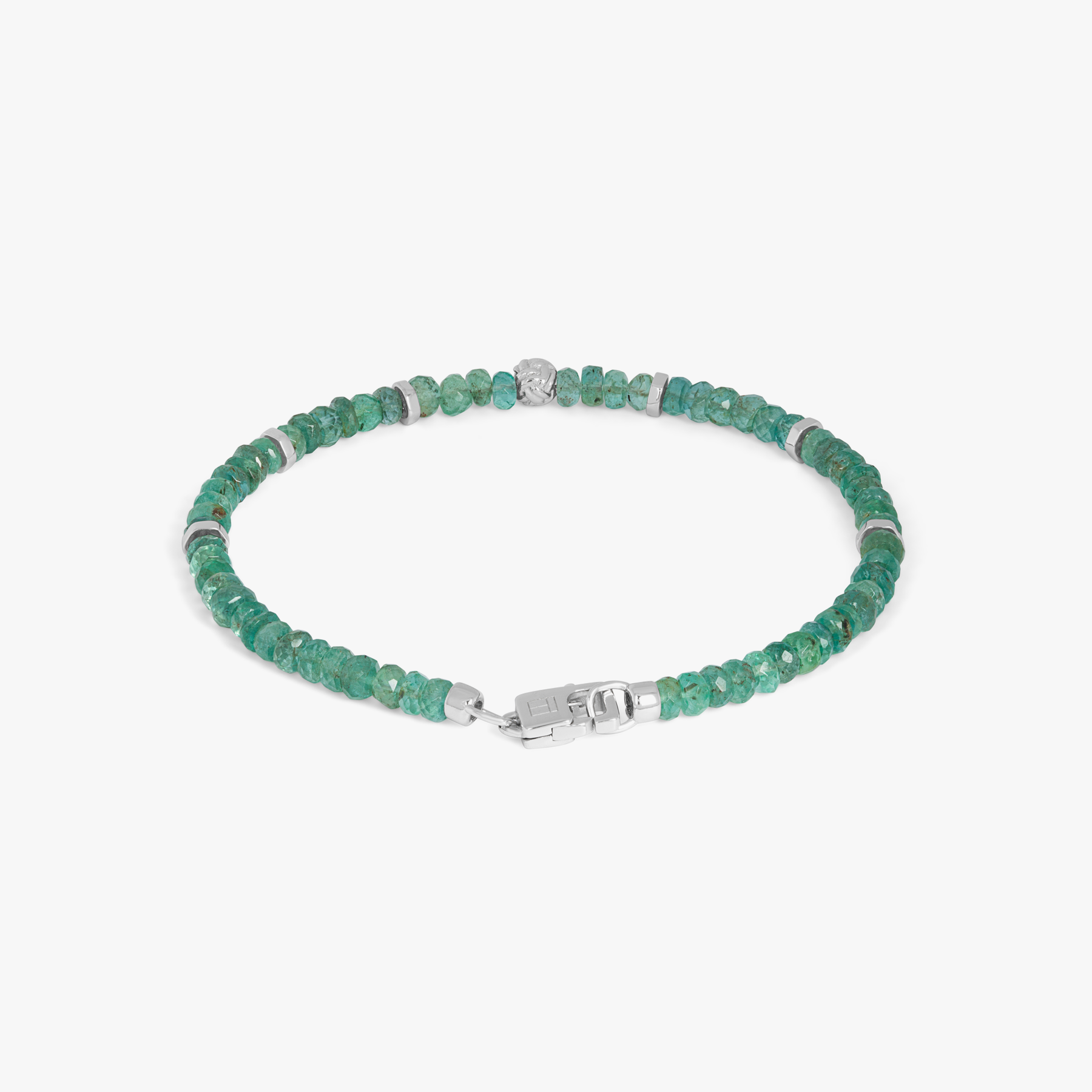 Nodo Beaded Bracelet In Rhodium Plated Silver With Green Emerald