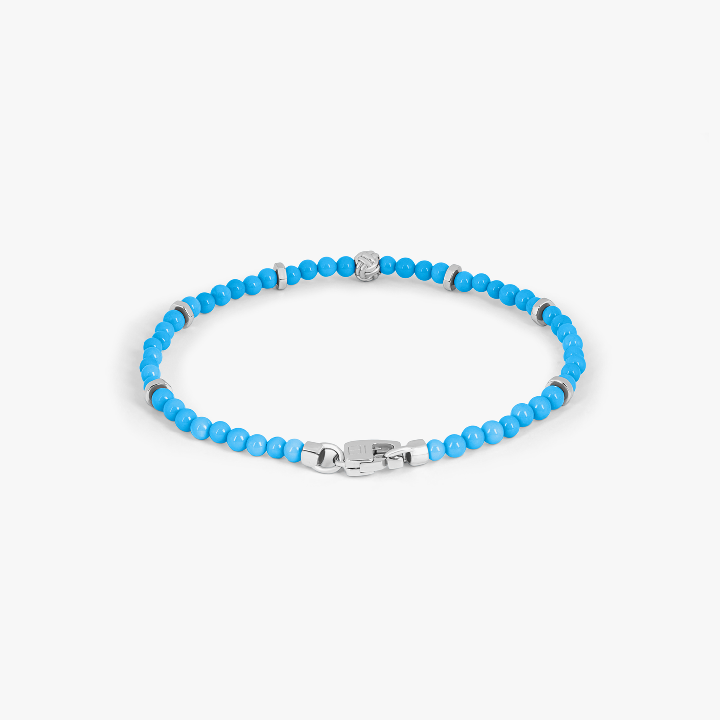 Nodo Beaded Bracelet In Rhodium Plated Silver With Sleeping Beauty Turquoise