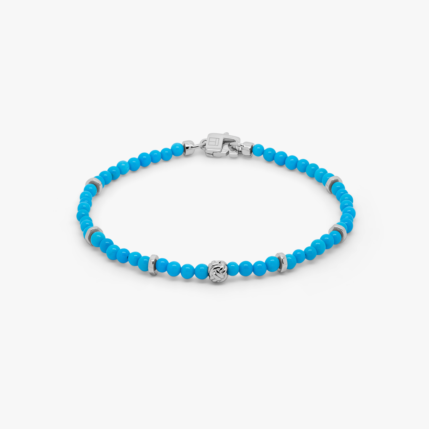 Nodo Beaded Bracelet In Rhodium Plated Silver With Sleeping Beauty Turquoise