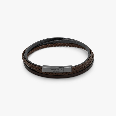 Mini Click Fettuccine Multi-Strand Leather Bracelet In Brown