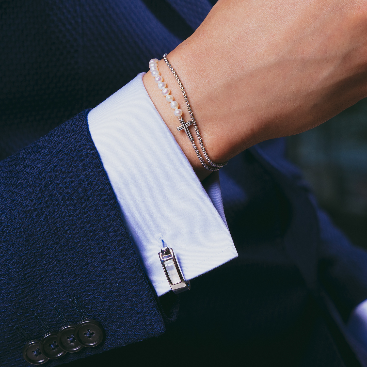 Wrap Around Cufflinks In White Mop With Rhodium Silver (Limited Edition)