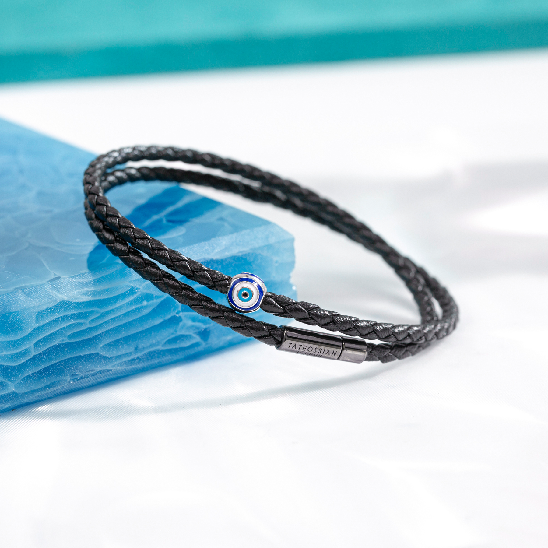 Mini Pop Corn Pelle Bracelet in Black Eco-Friendly Leather With Ruthenium Plated Silver
