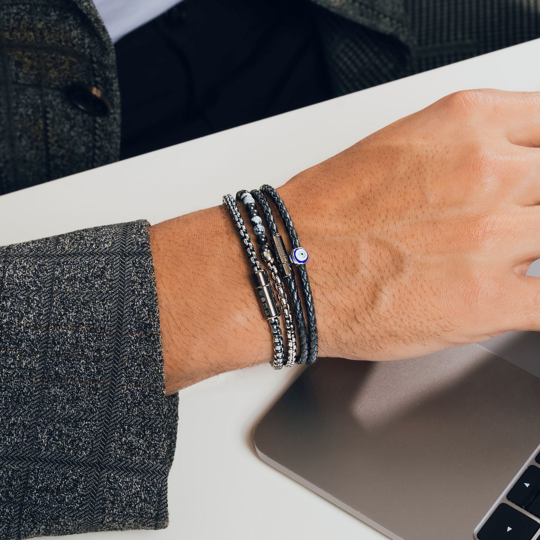 Mini Pop Corn Pelle Bracelet in Black Eco-Friendly Leather With Ruthenium Plated Silver