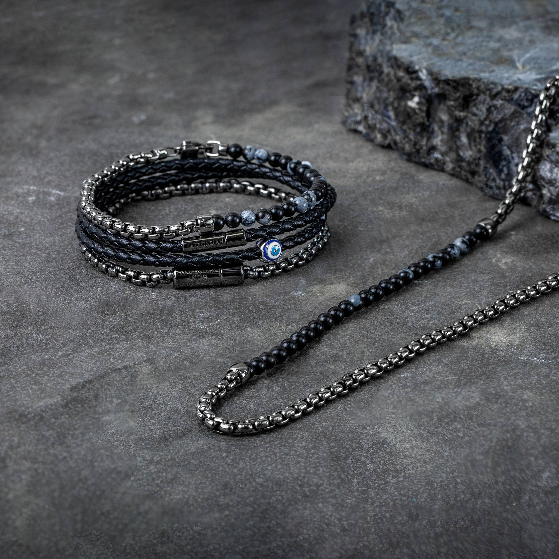 Mini Pop Corn Pelle Bracelet in Black Eco-Friendly Leather With Ruthenium Plated Silver