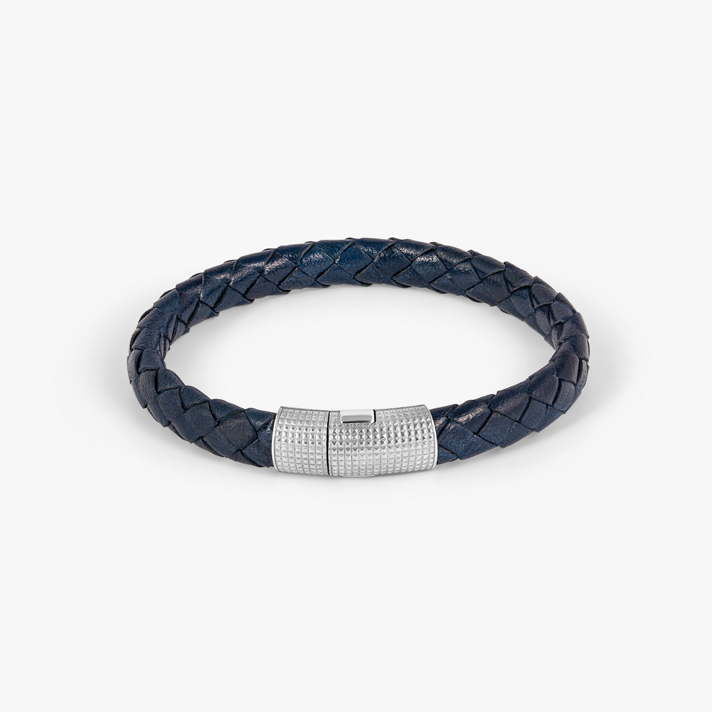 Giza Double Click Pelle Bracelet In Rhodium & Navy Leather