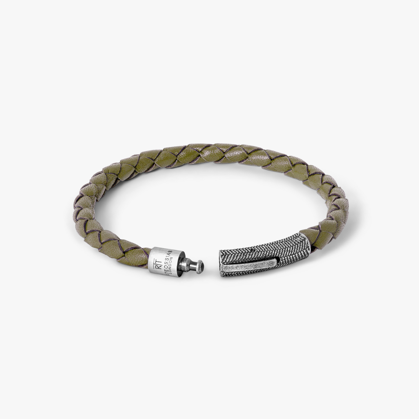 Vintage Herringbone Click Bracelet In Khaki Leather