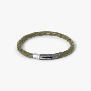 Vintage Herringbone Click Bracelet In Khaki Leather