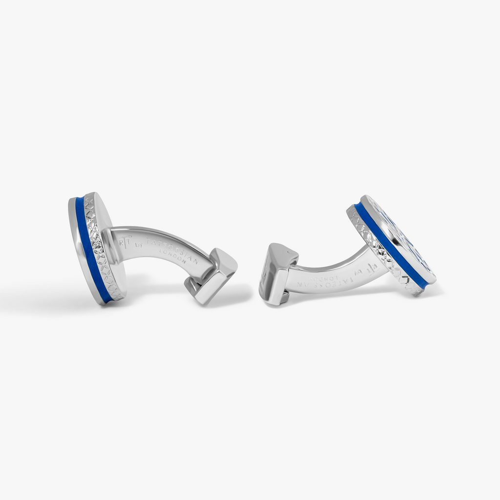 Blue Palladium Plated Lhasa Mandala Cufflinks