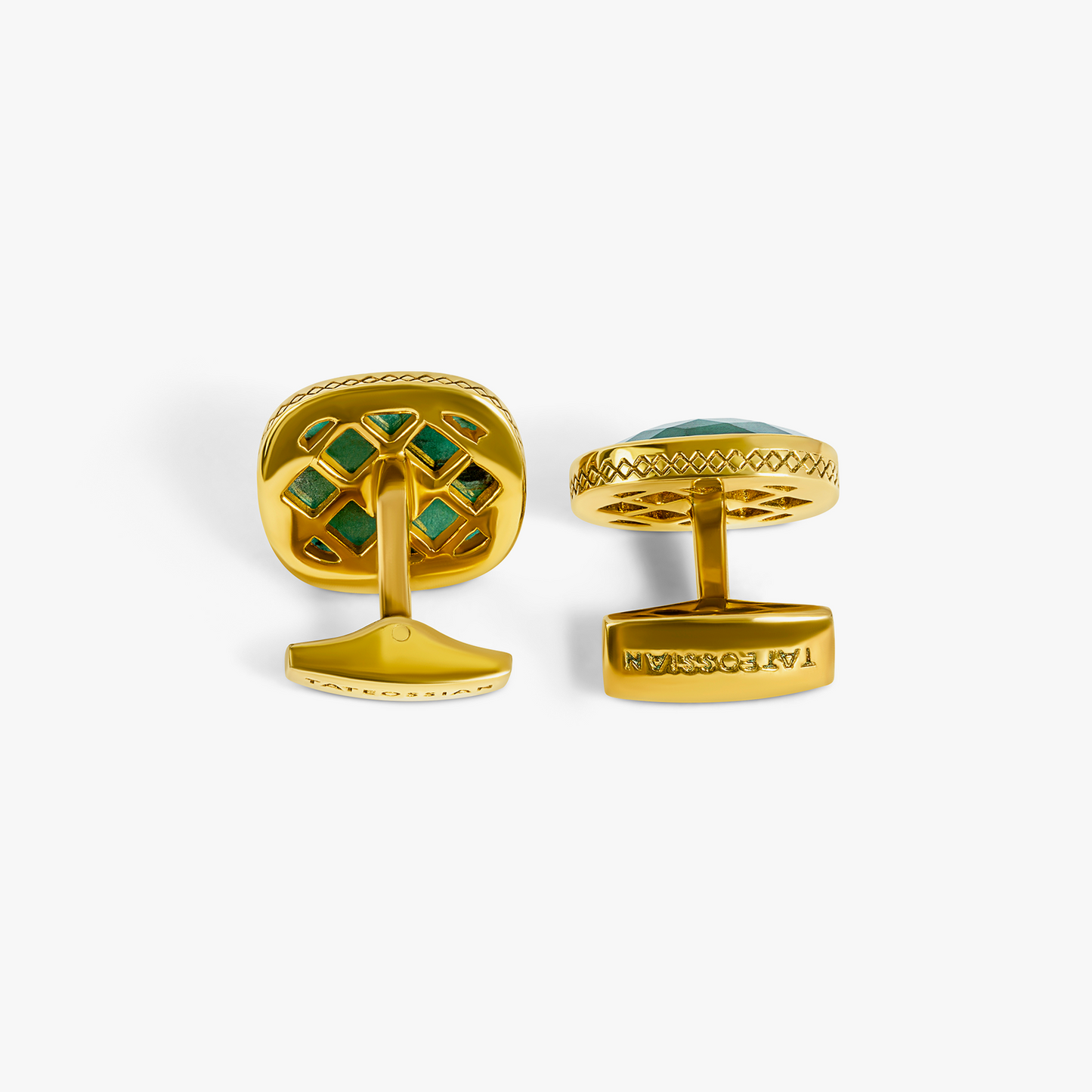 Yellow Gold Plated Green Faceted Bezel Cufflinks (Limited Edition)