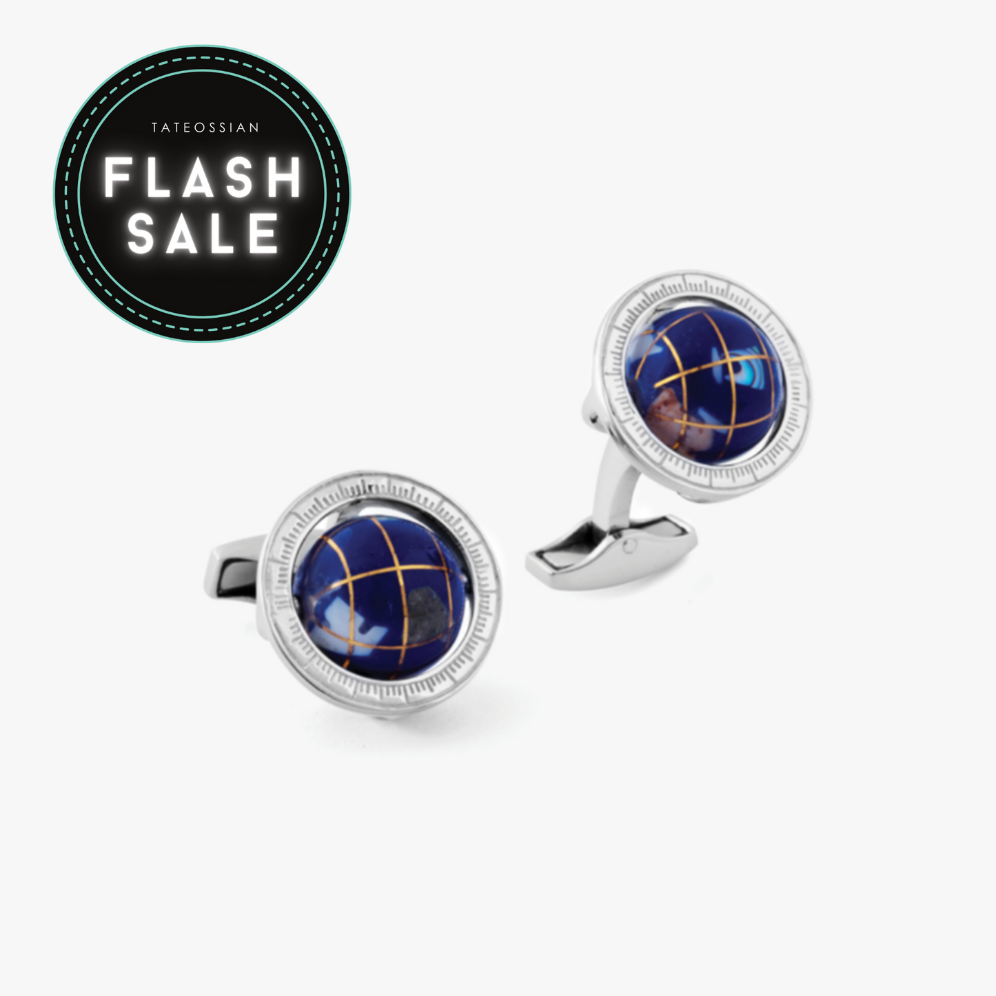 Globe Cufflinks In Lapis With Sterling Silver