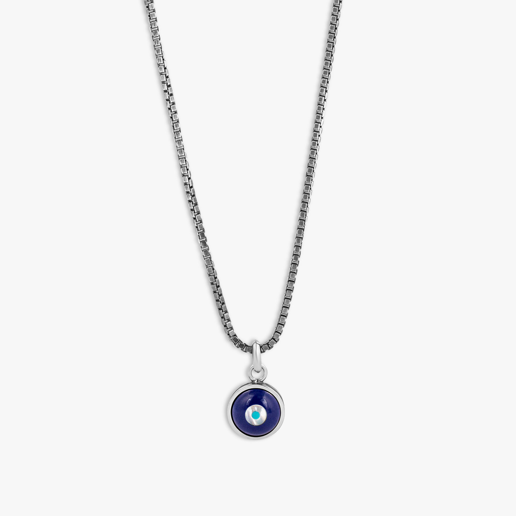 Milos Evil Eye Necklace In Palladium With Blue Resin & Pearl