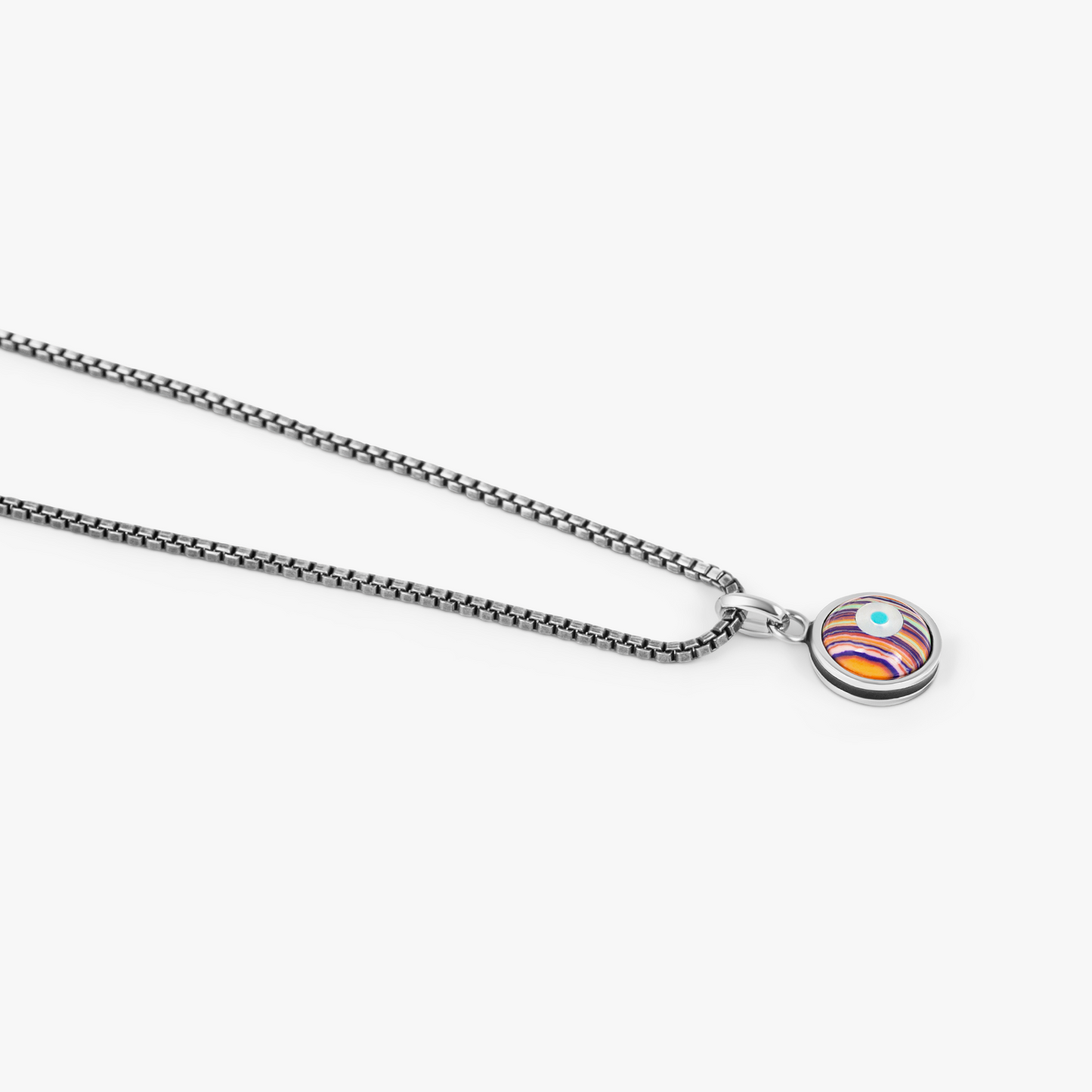 Milos Evil Eye Necklace In Palladium With Multicolour Resin & Pearl