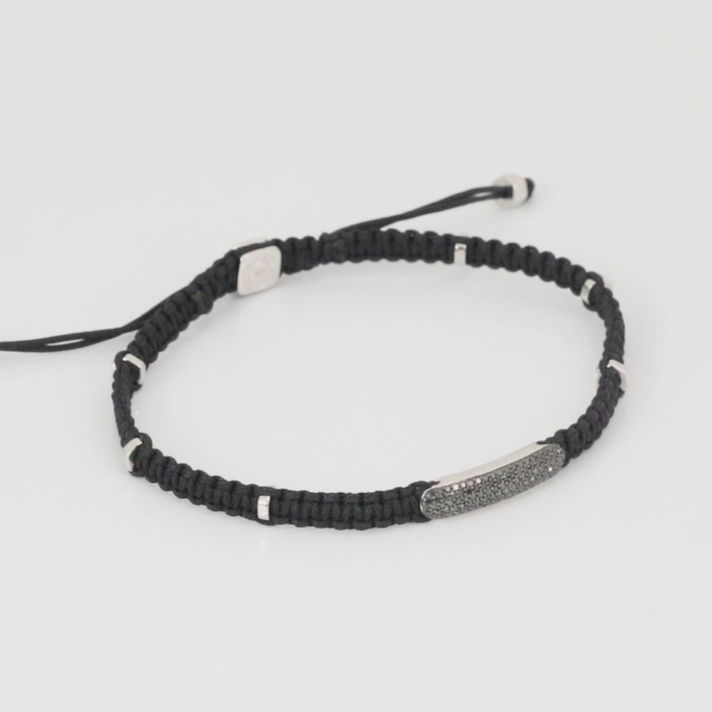 Black Diamond Baton bracelet in black macramé and sterling silver