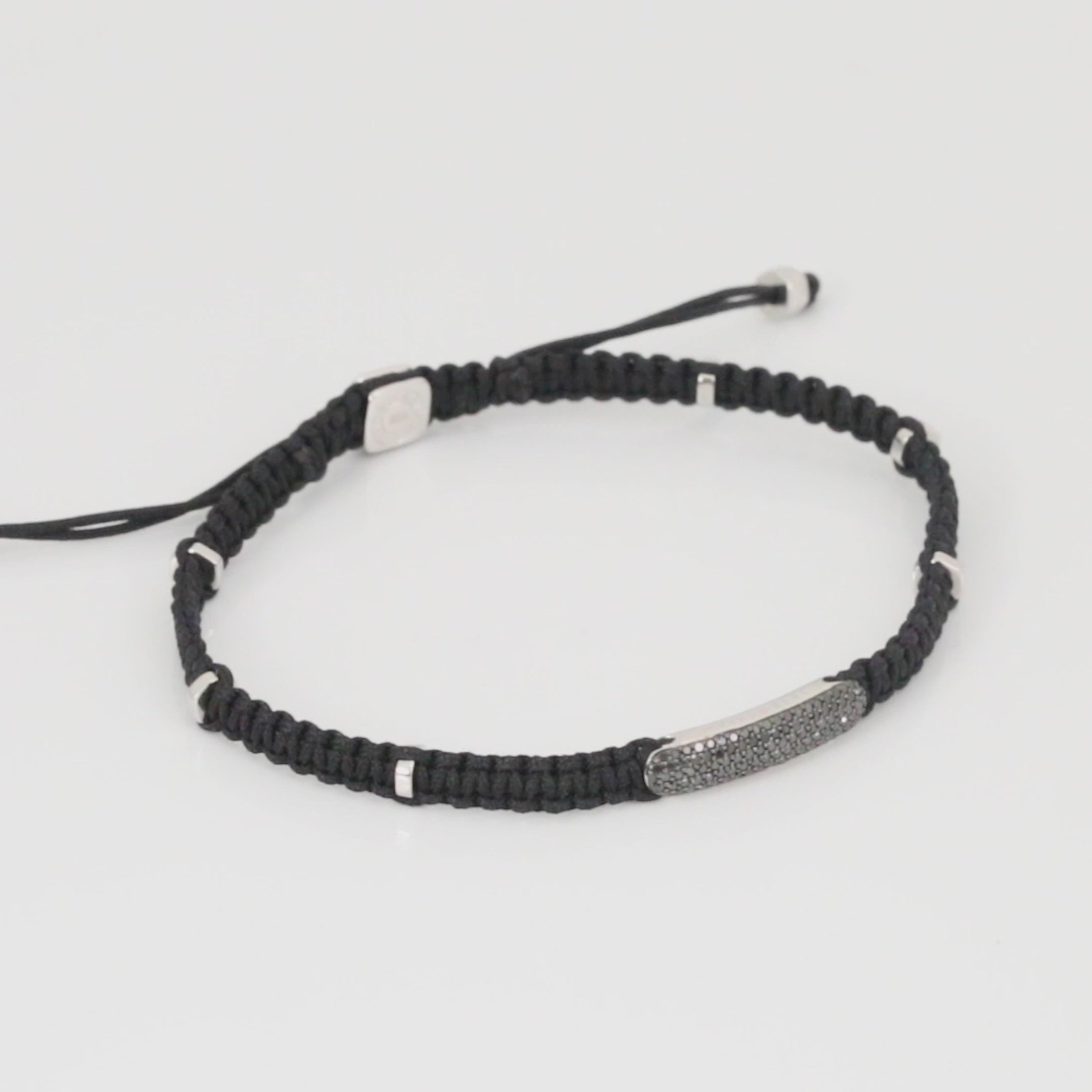 Black Diamond Baton bracelet in black macramé and sterling silver