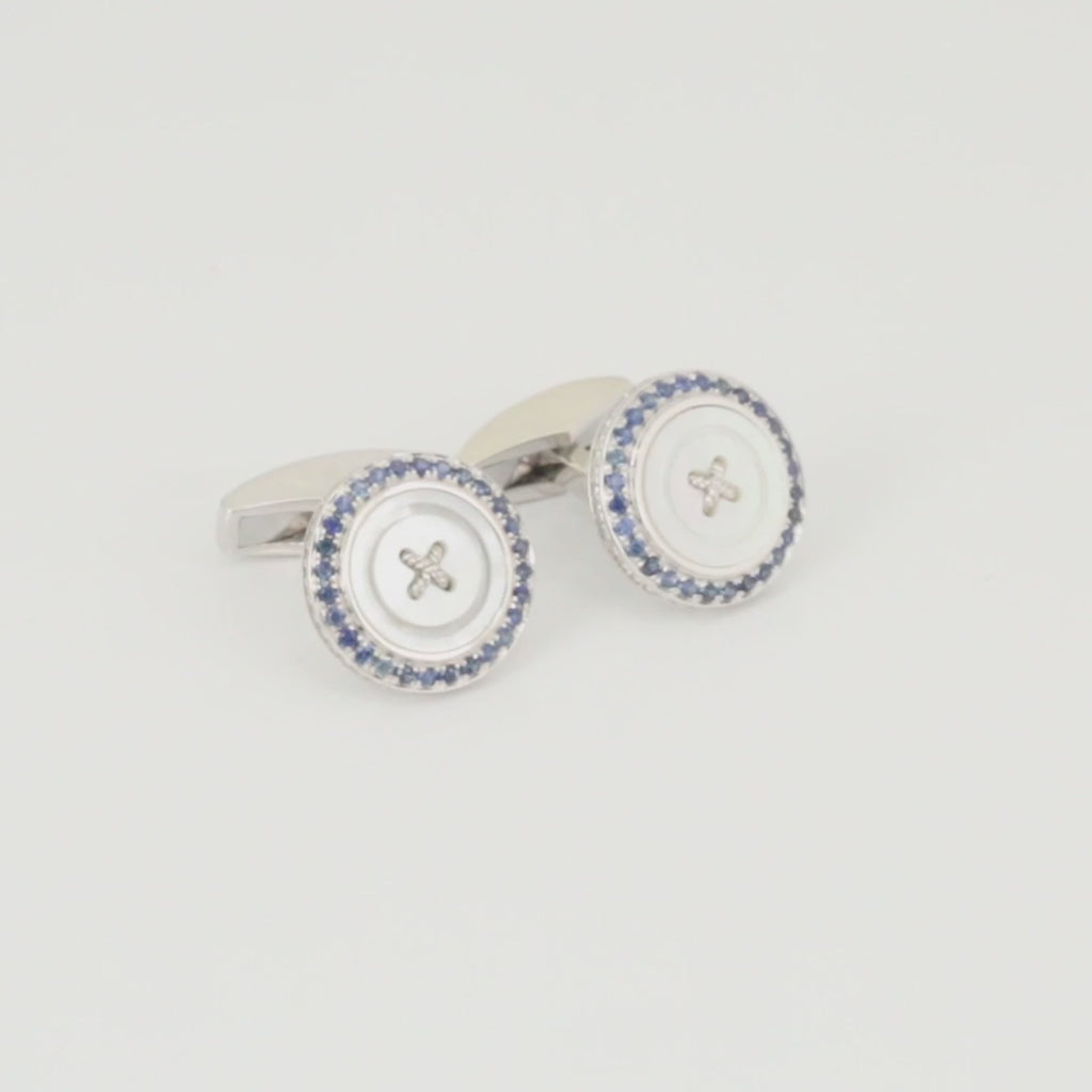 Precious Button cufflinks with white mother of pearl & sapphires