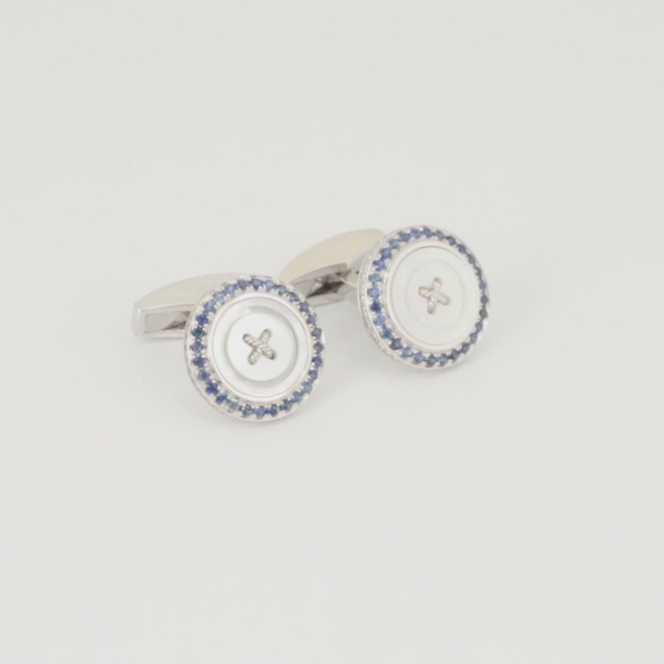 Precious Button cufflinks with white mother of pearl & sapphires