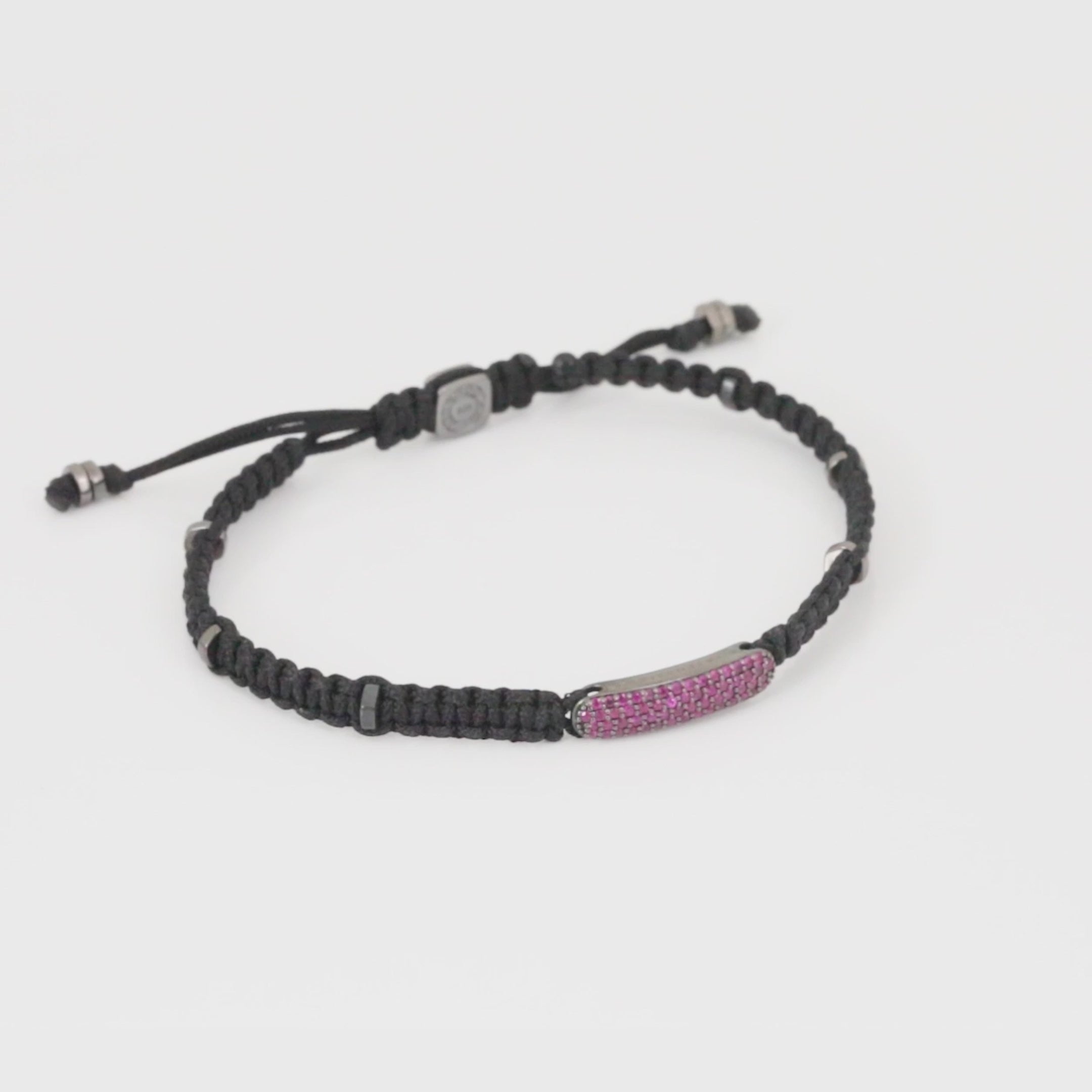 Baton Macrame Bracelet In Ruthenium Plated Silver with Ruby