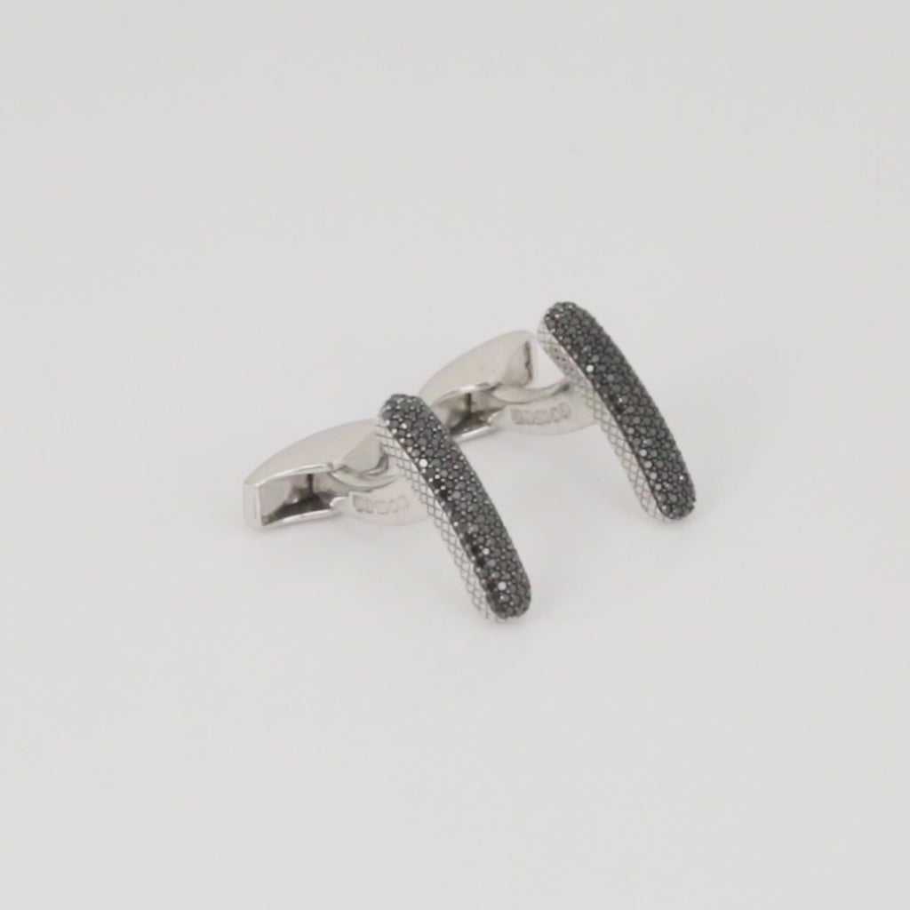 Baton cufflinks with black diamond in sterling silver