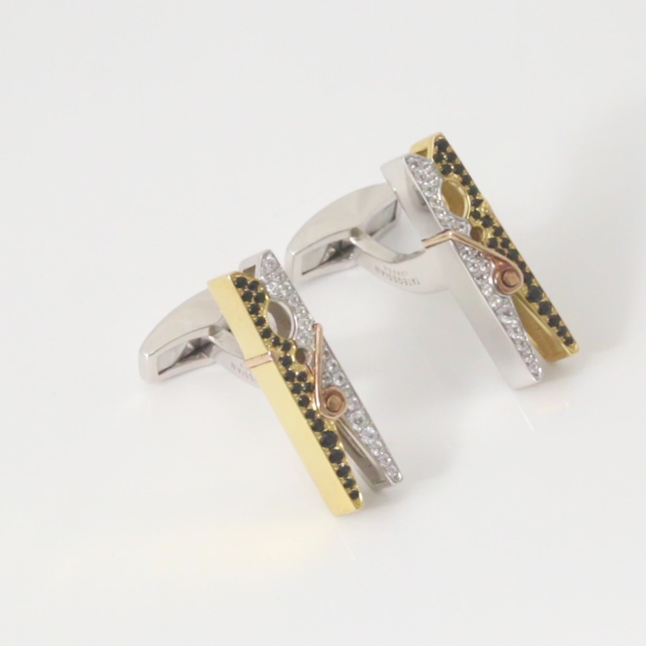 Mayfair Peg Cufflinks in Yellow Gold with Black Spinel & White Sapphire  