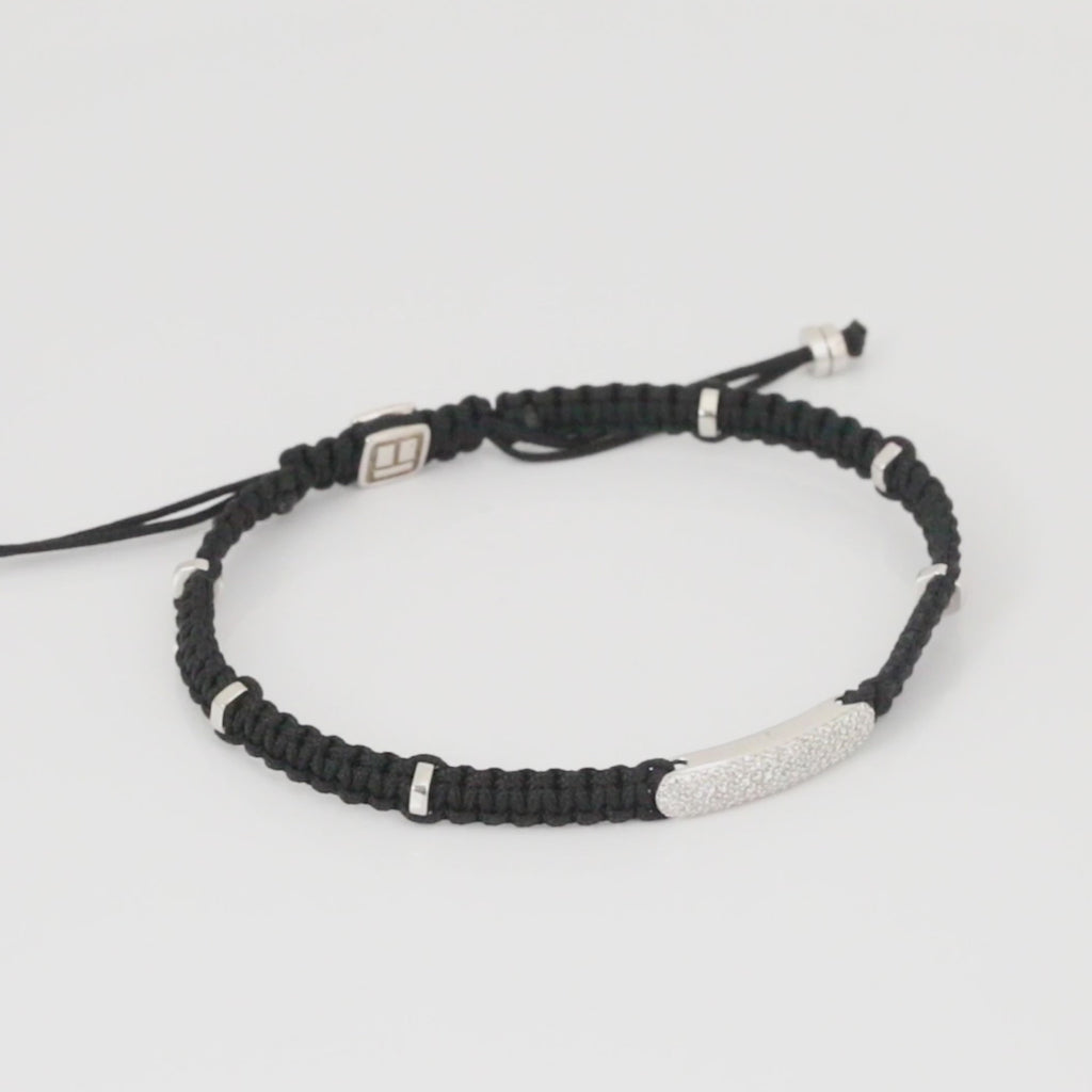 Diamond Baton bracelet in black macrame and sterling silver