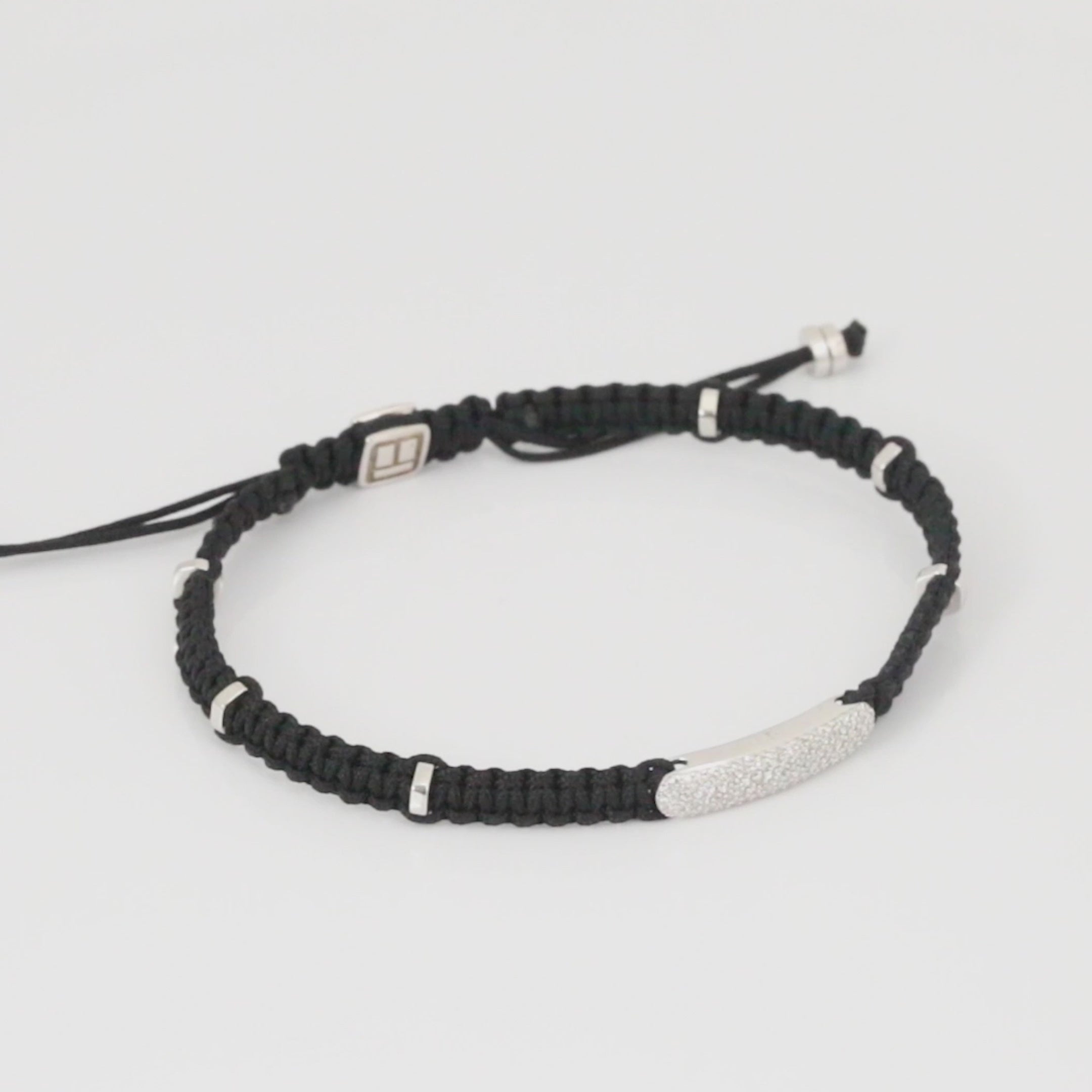 Diamond Baton bracelet in black macrame and sterling silver