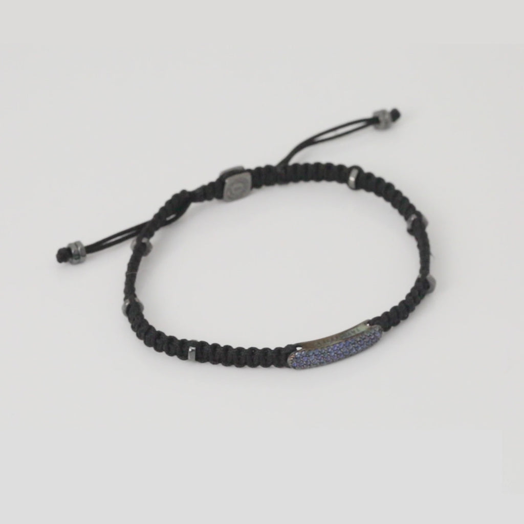 Baton Macrame Bracelet In Ruthrnium Plated Silver with Blue Sapphire