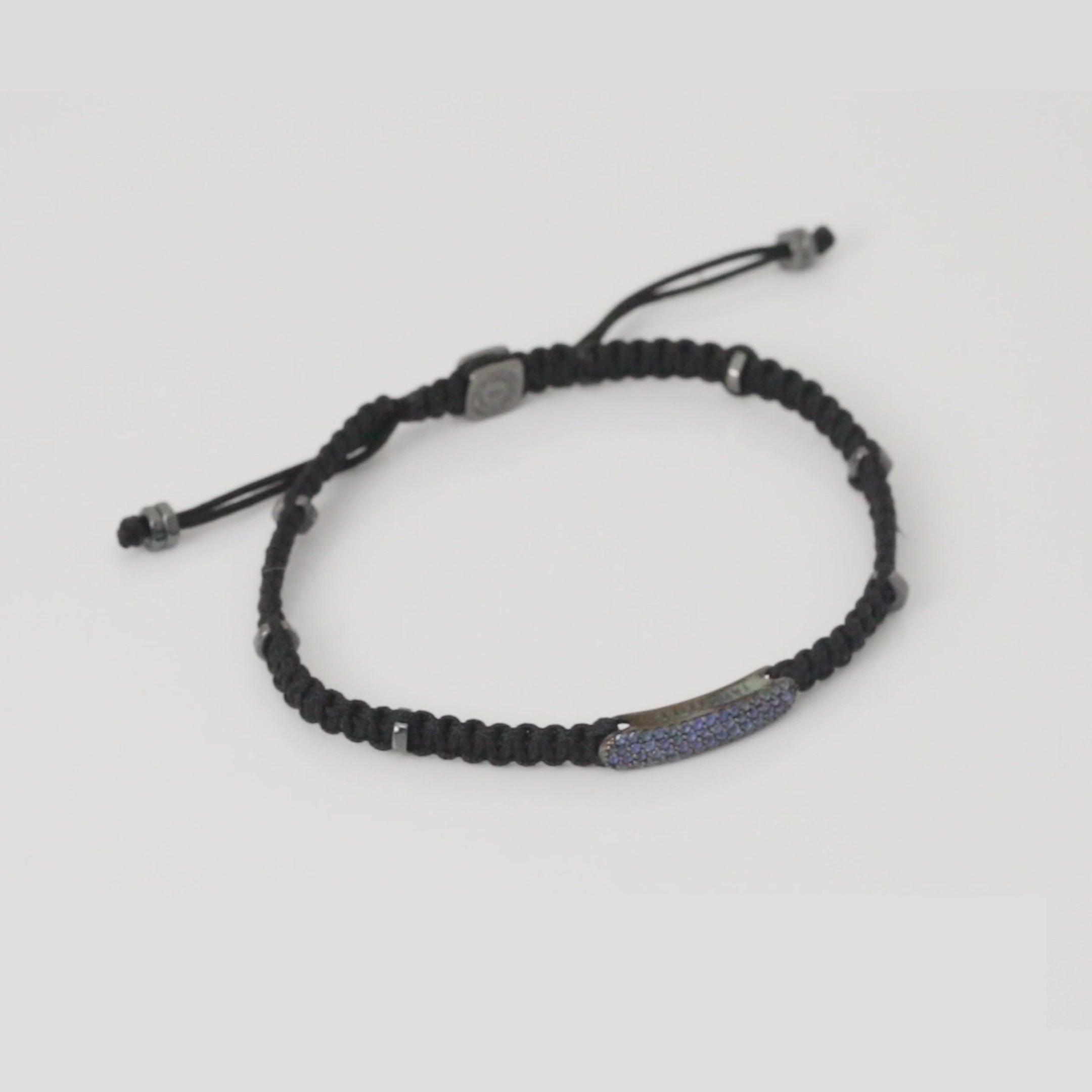 Baton Macrame Bracelet In Ruthrnium Plated Silver with Blue Sapphire