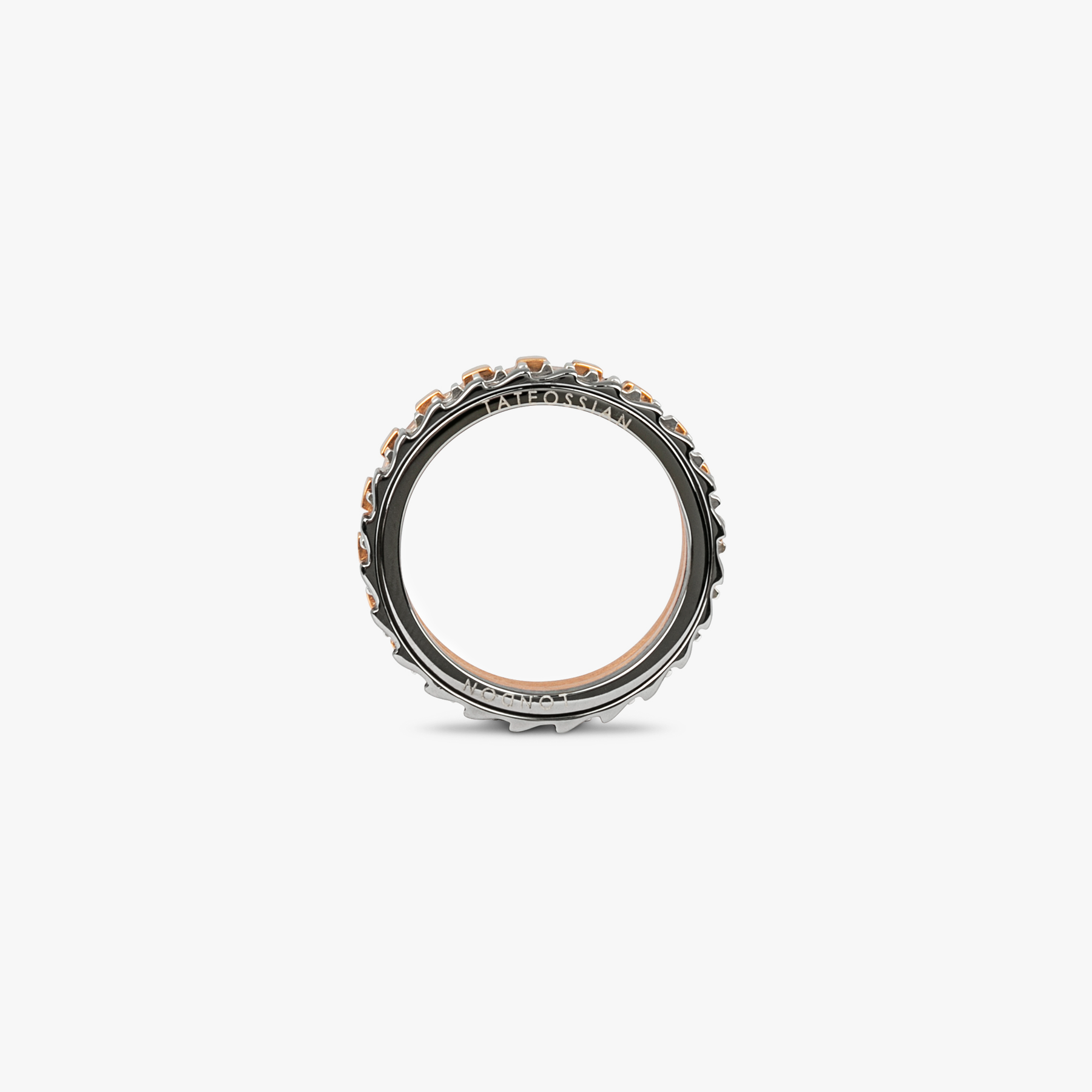 Rotating Gears Ring In Multi Colour Rhodium Plated Silver