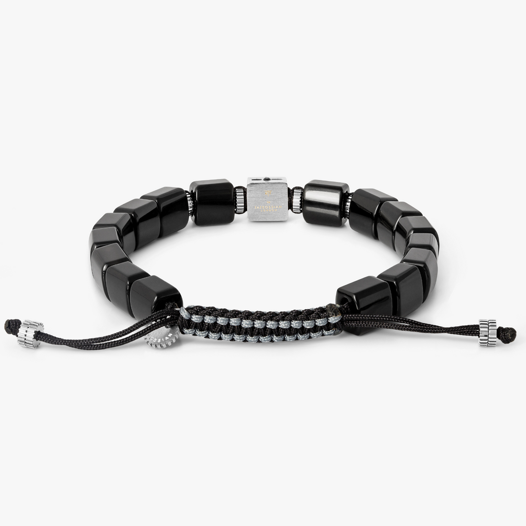 Nautical Gear Bracelet in Black Agate & Swarovski Stone With Stainless Steel