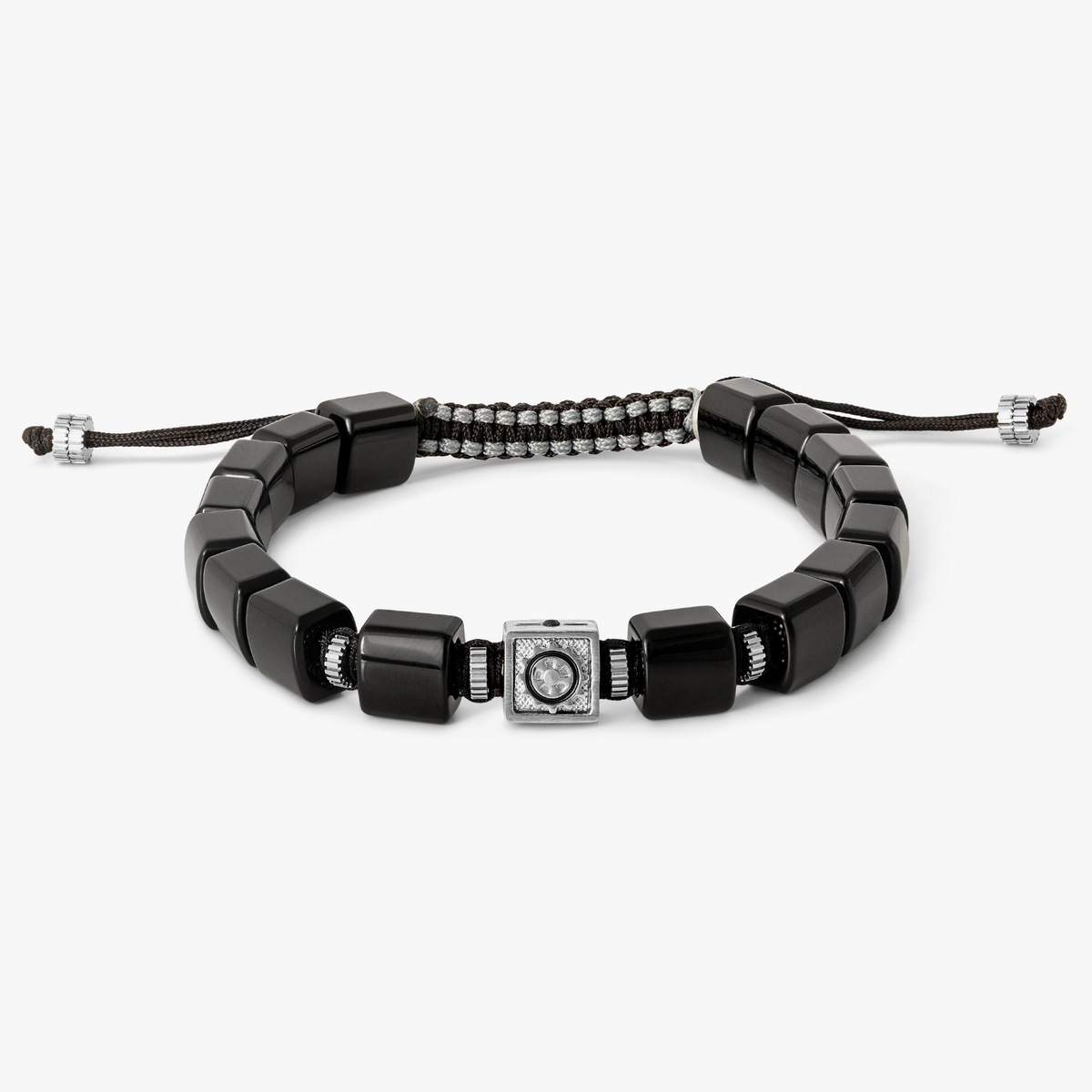 Nautical Gear Bracelet in Black Agate & Swarovski Stone With Stainless Steel