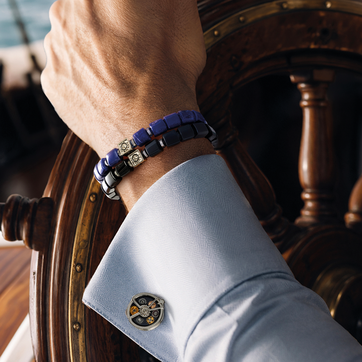 Nautical Gear Bracelet in Sodalite & Swarovski Stone With Stainless Steel