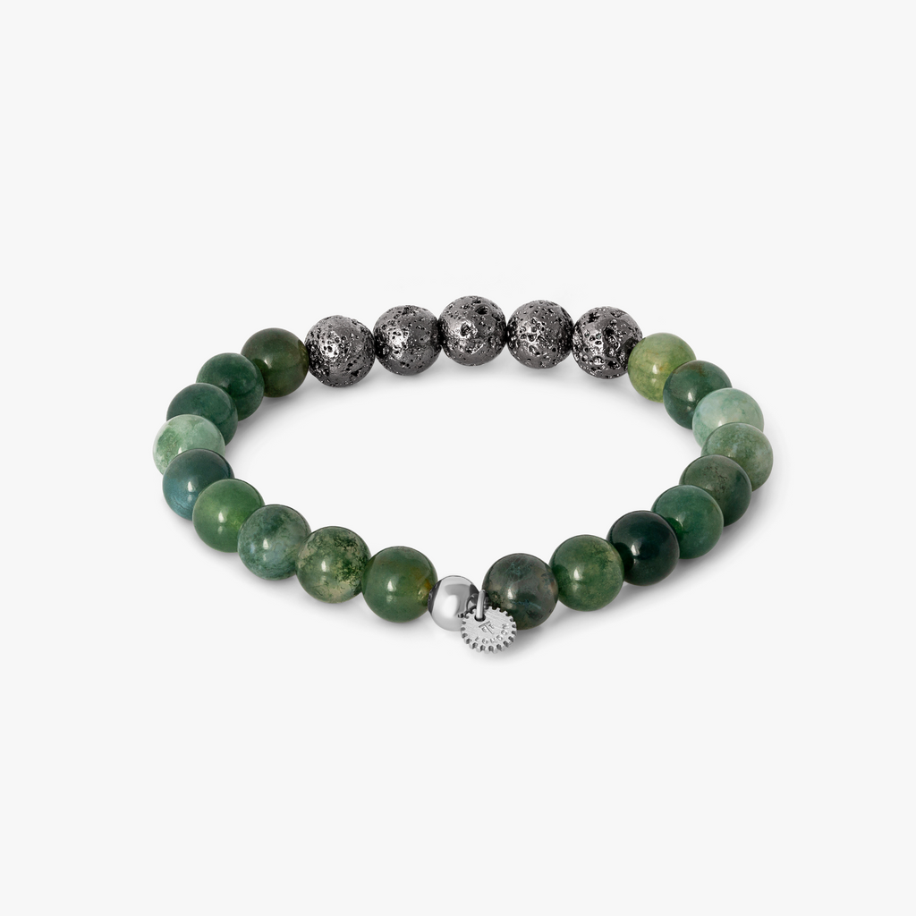 Vesuvius Bracelet In IP Plated Stainless Steel With Green Moss Agate