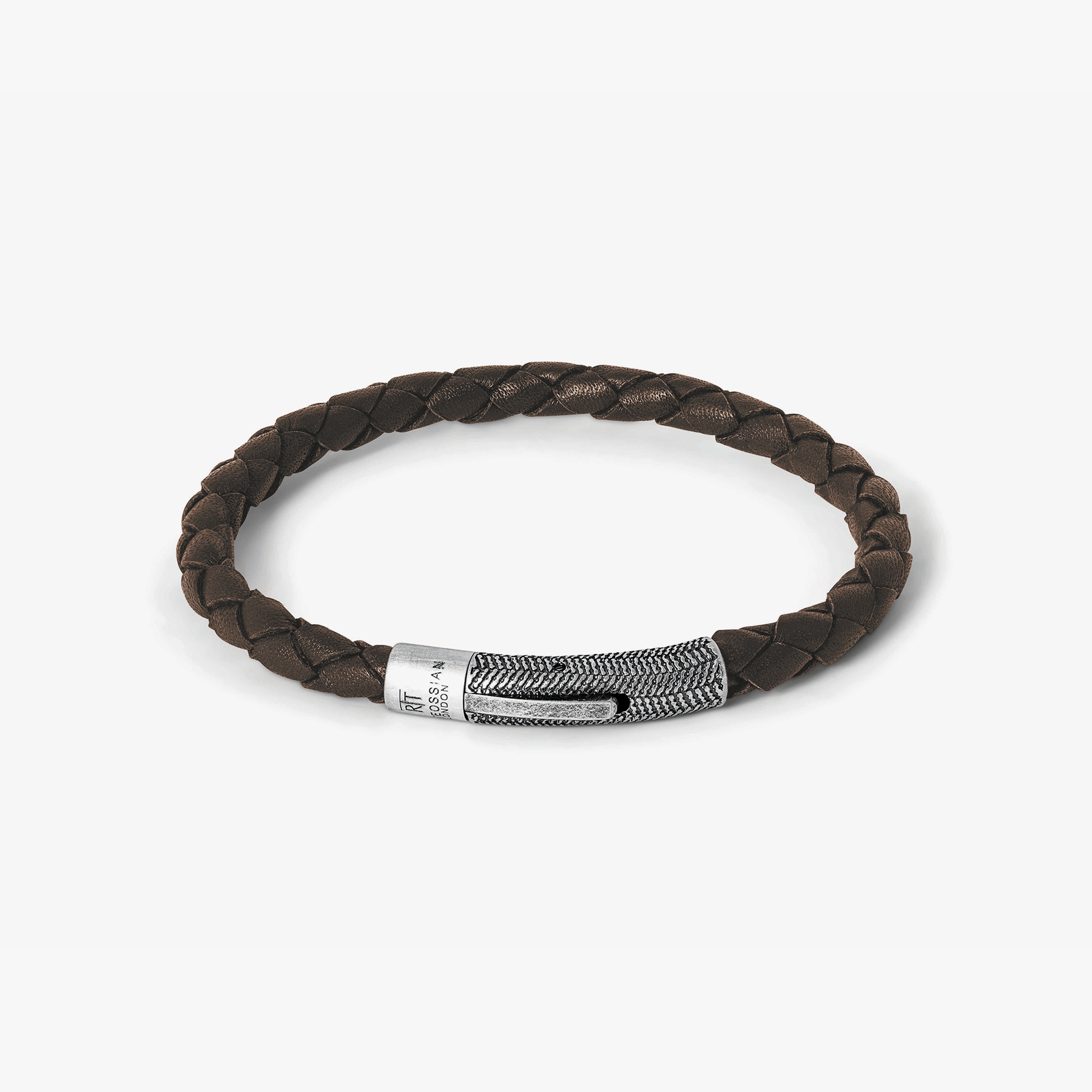 Vintage Herringbone Click Leather Bracelet In Brown with Stainless Steel