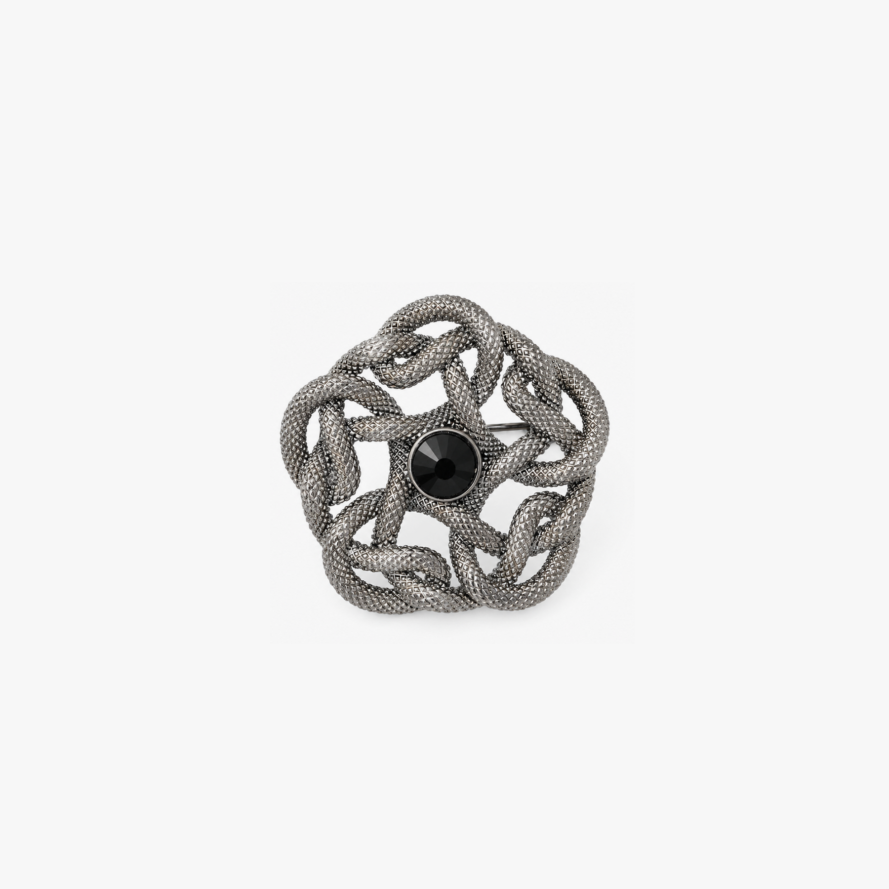 Cobra Knot Brooch Pin in Gunmetal with Onyx