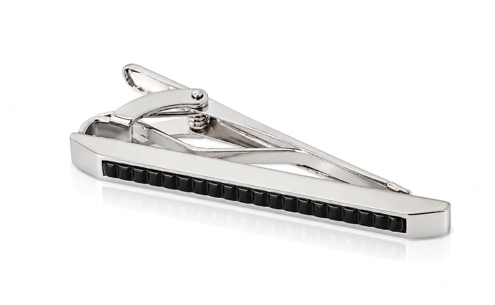 Ribbed Wedge Semi-Precious Stone Tie Clip in Black Onyx