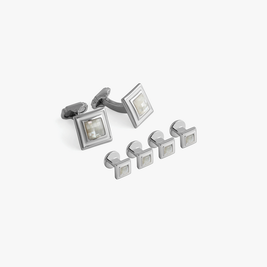 Thompson white mother of pearl mosaic Cufflink and Stud set