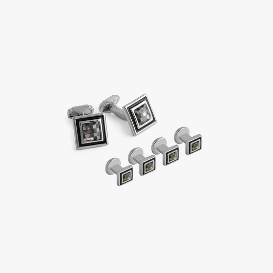 Thompson Black Mother of Pearl Mosaic Cufflink and Stud set