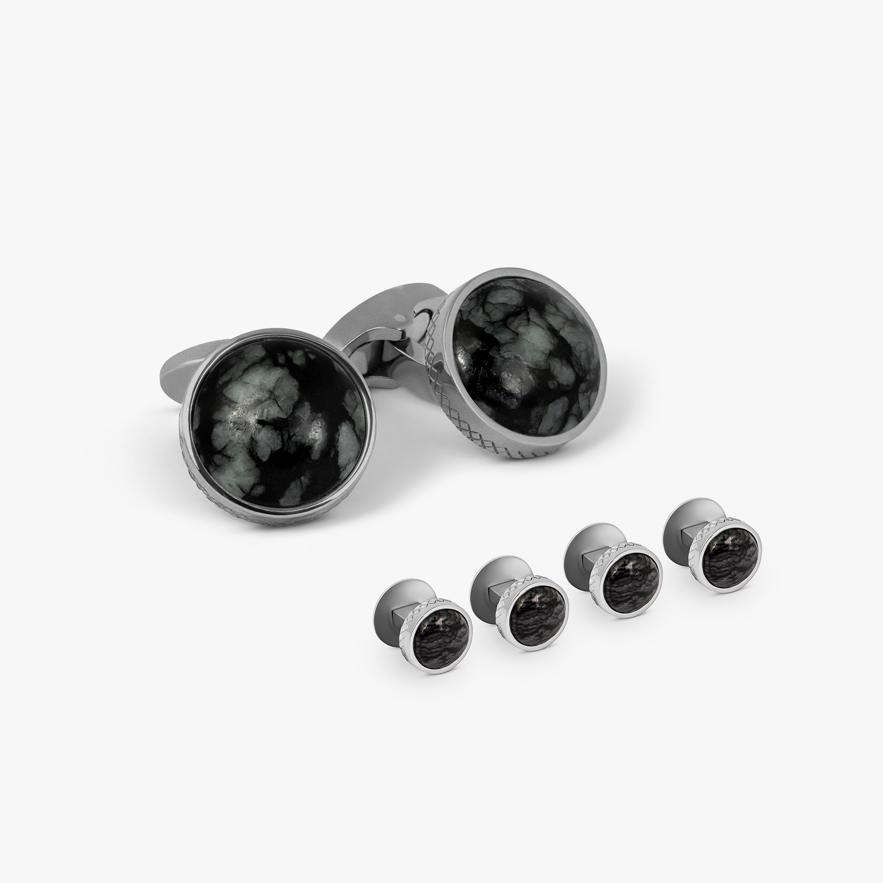 Titanium Classic Cufflinks & Dress Shirt Studs in Black Line Stone