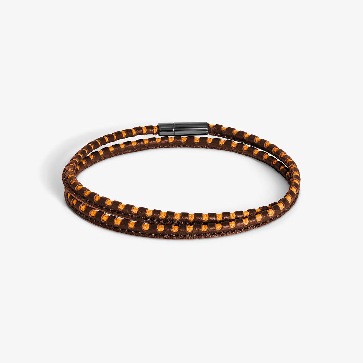 Mini Pop Perforated Pelle Brown Leather & Orange Eco Cord Double Wrap Bracelet