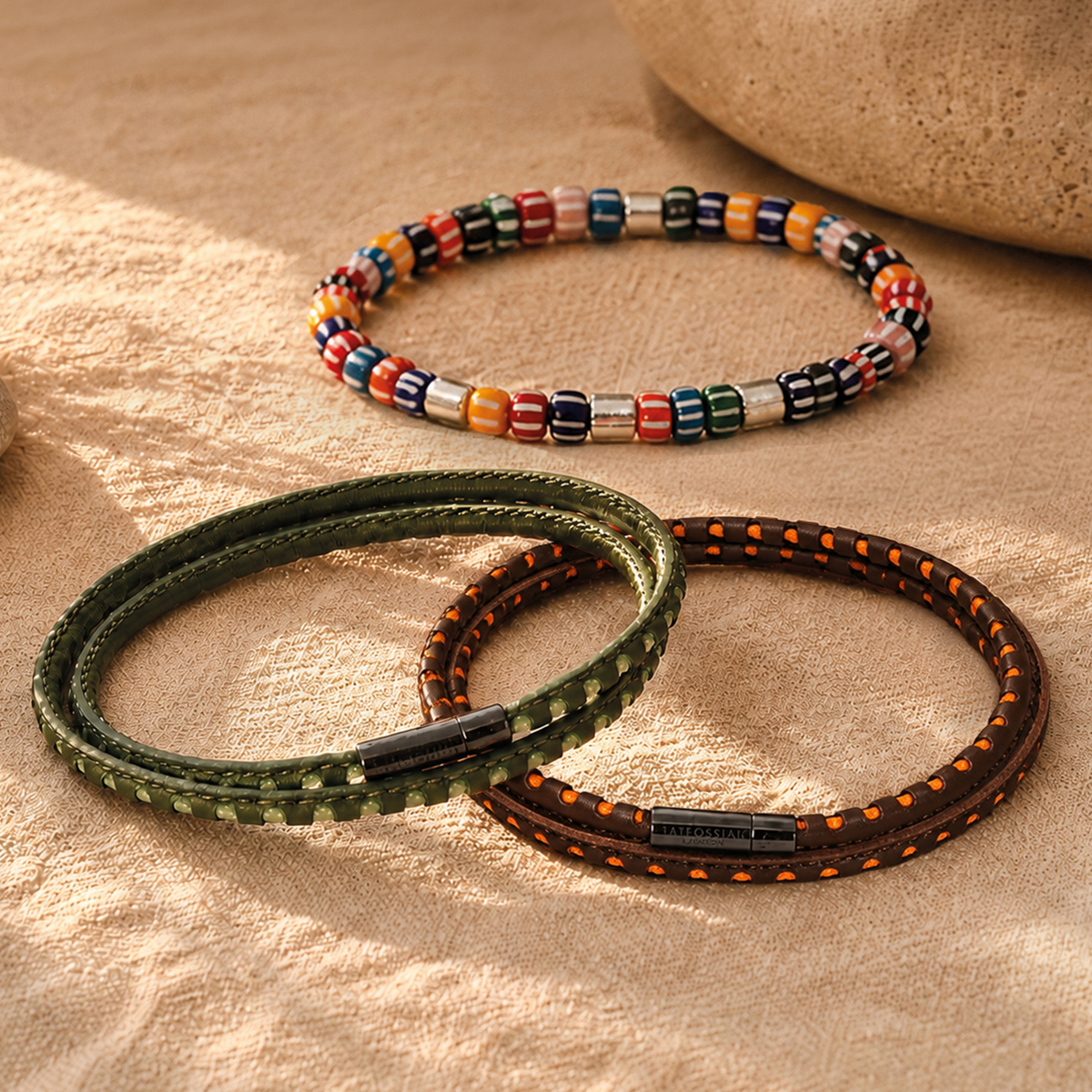Mini Pop Perforated Pelle Brown Leather & Orange Eco Cord Double Wrap Bracelet